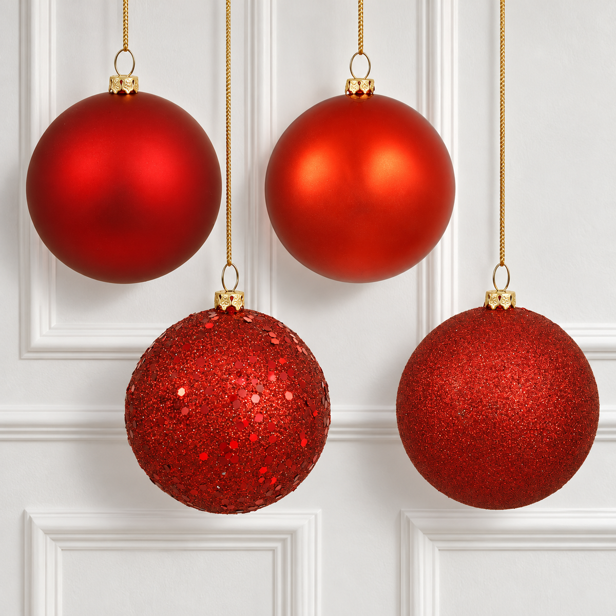 6" 4-Finish Shatterproof Ball Ornament Set - Red — view 2