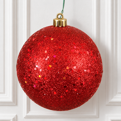 6" Shatterproof Ball Ornament - Red - Sequin - Bag of 4 — view 2