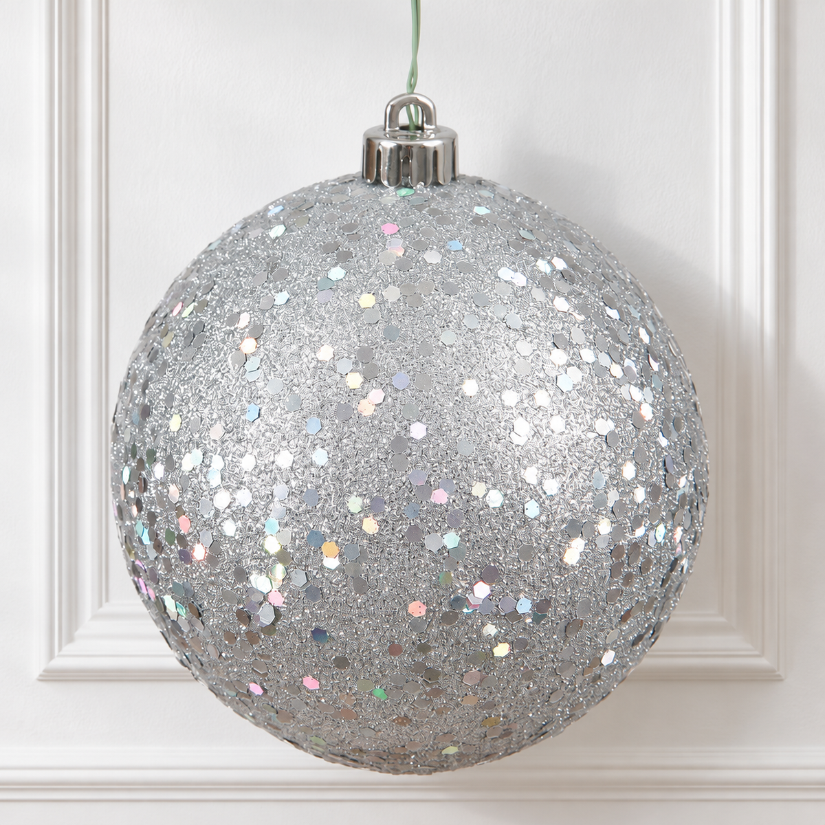 6" Shatterproof Ball Ornament - Silver - Sequin - Bag of 4 — view 2