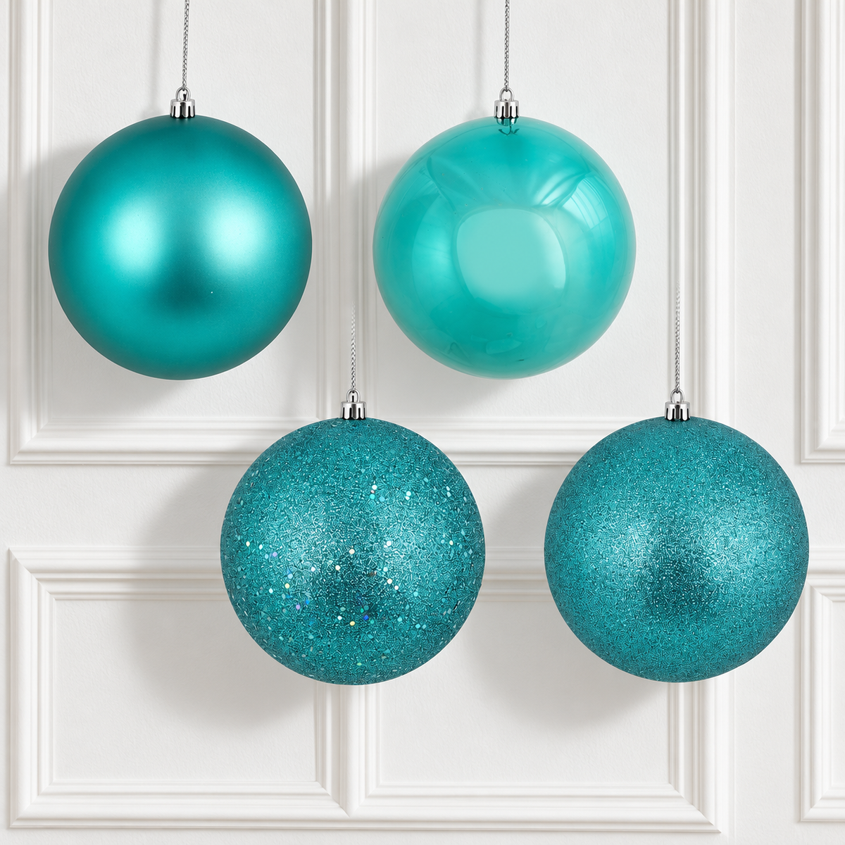 6" 4-Finish Shatterproof Ball Ornament Set - Teal — view 2