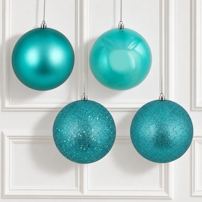 6" 4-Finish Shatterproof Ball Ornament Set - Teal — view 2