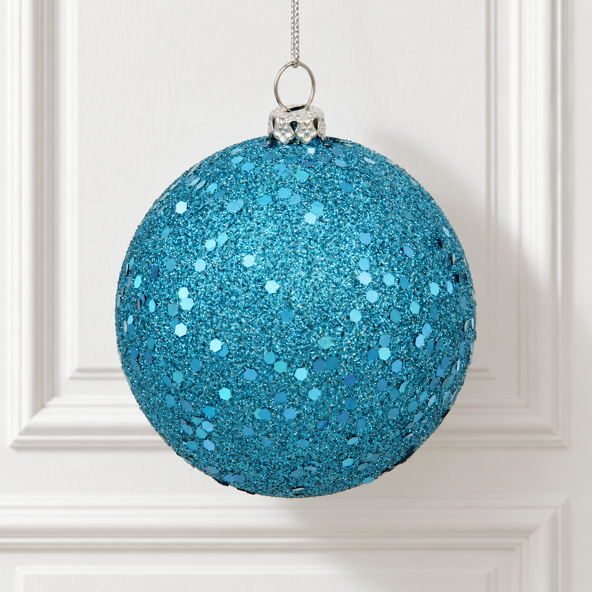 6" Shatterproof Ball Ornament - Turquoise - Sequin - Bag of 4 — view 2