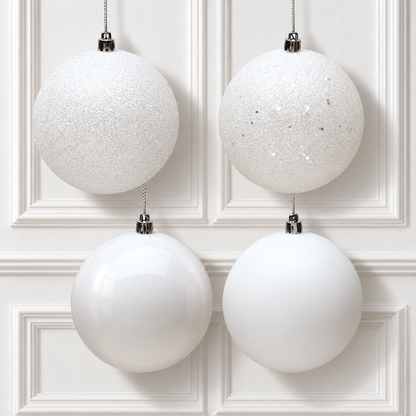 6" 4-Finish Shatterproof Ball Ornament Set - White — view 2