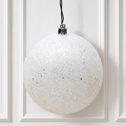 6" UV Treated Ball Ornament - White - Sequin - Set of 4 — view 2