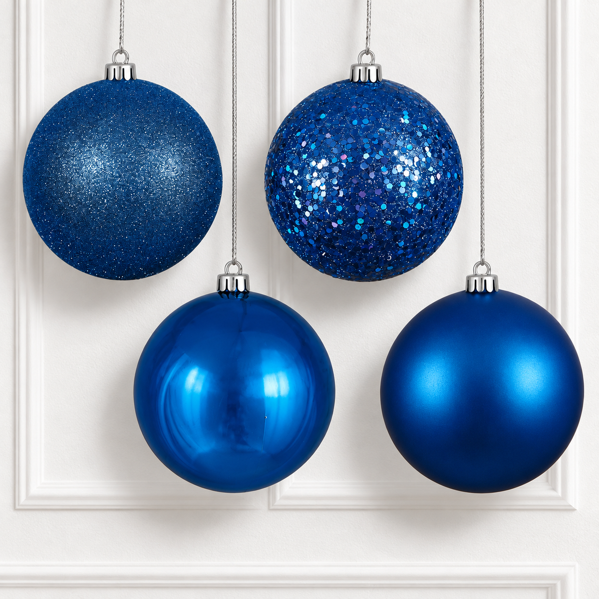 8" 4-Finish Shatterproof Ball Ornament Set - Blue — view 2