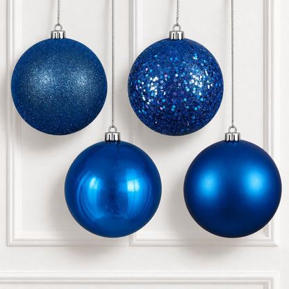 8" 4-Finish Shatterproof Ball Ornament Set - Blue — view 2
