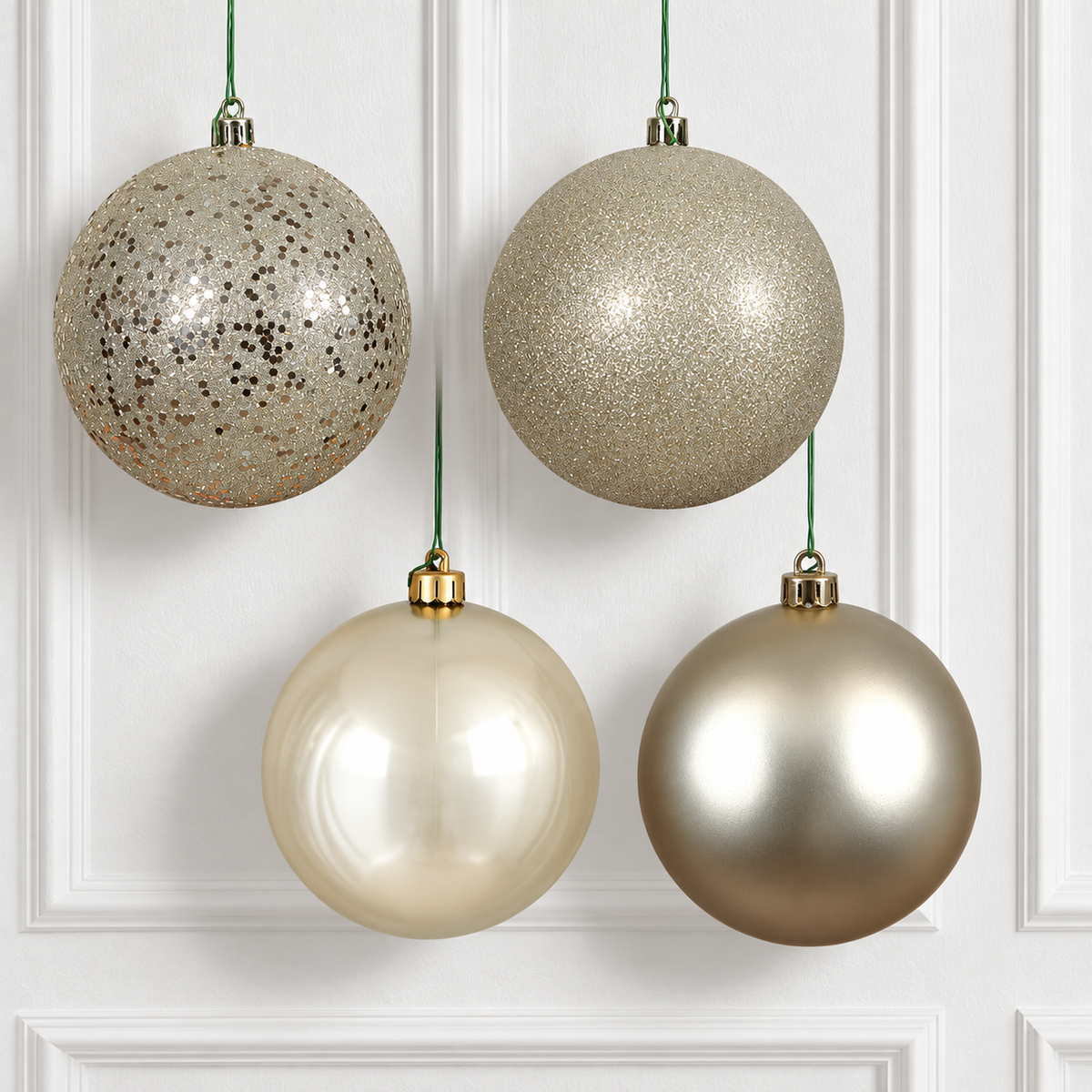 8" 4-Finish Shatterproof Ball Ornament Set - Champagne — view 2