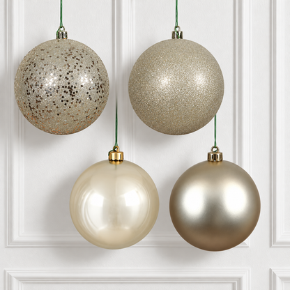 8" 4-Finish Shatterproof Ball Ornament Set - Champagne — view 2