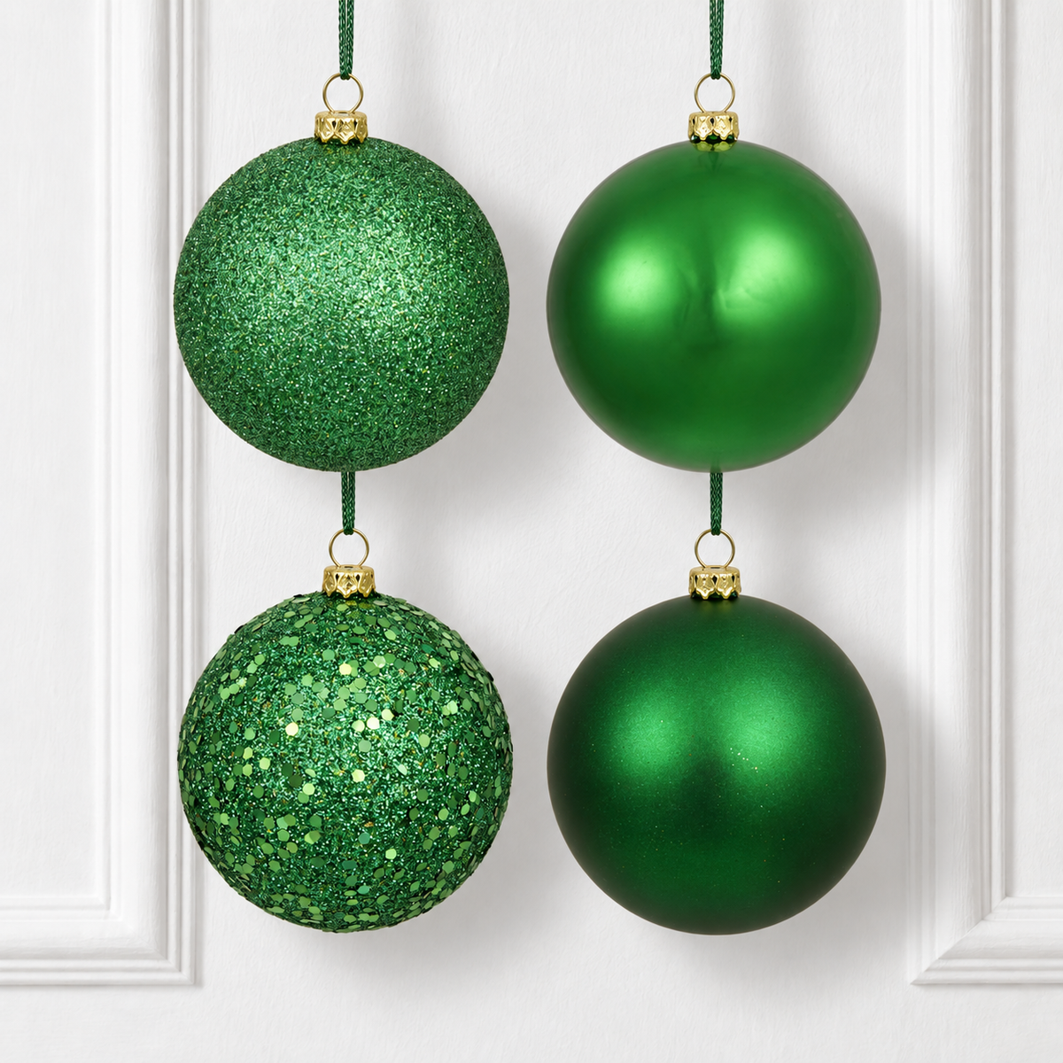 8" 4-Finish Shatterproof Ball Ornament Set - Green — view 2