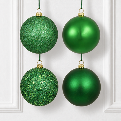 8" 4-Finish Shatterproof Ball Ornament Set - Green — view 2