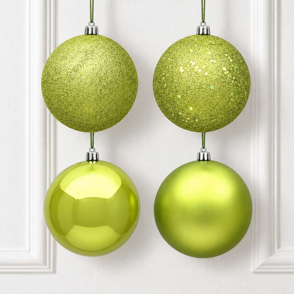 8" 4-Finish Shatterproof Ball Ornament Set - Lime — view 2