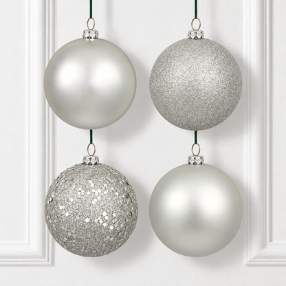 8" 4-Finish Shatterproof Ball Ornament Set - Silver — view 2