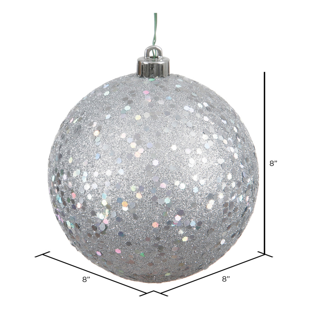 8" Shatterproof Ball Ornament - Silver - Sequin — view 3