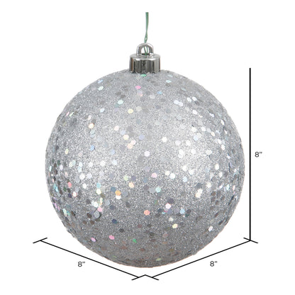 8" Shatterproof Ball Ornament - Silver - Sequin — view 3