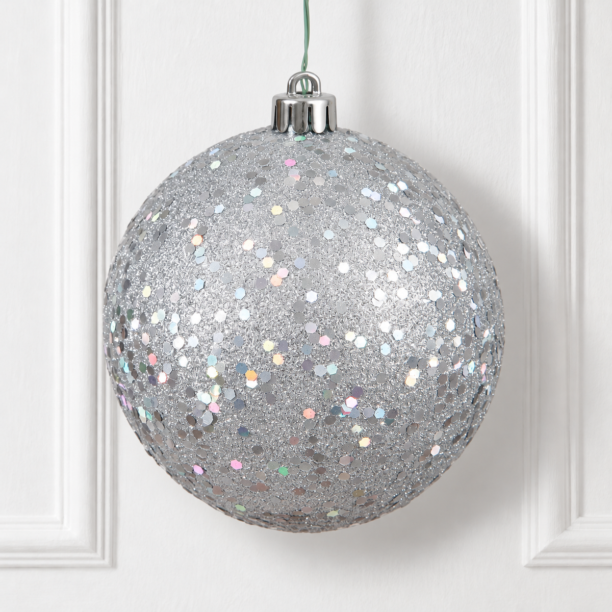 8" Shatterproof Ball Ornament - Silver - Sequin — view 2
