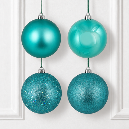8" 4-Finish Shatterproof Ball Ornament Set - Teal — view 2