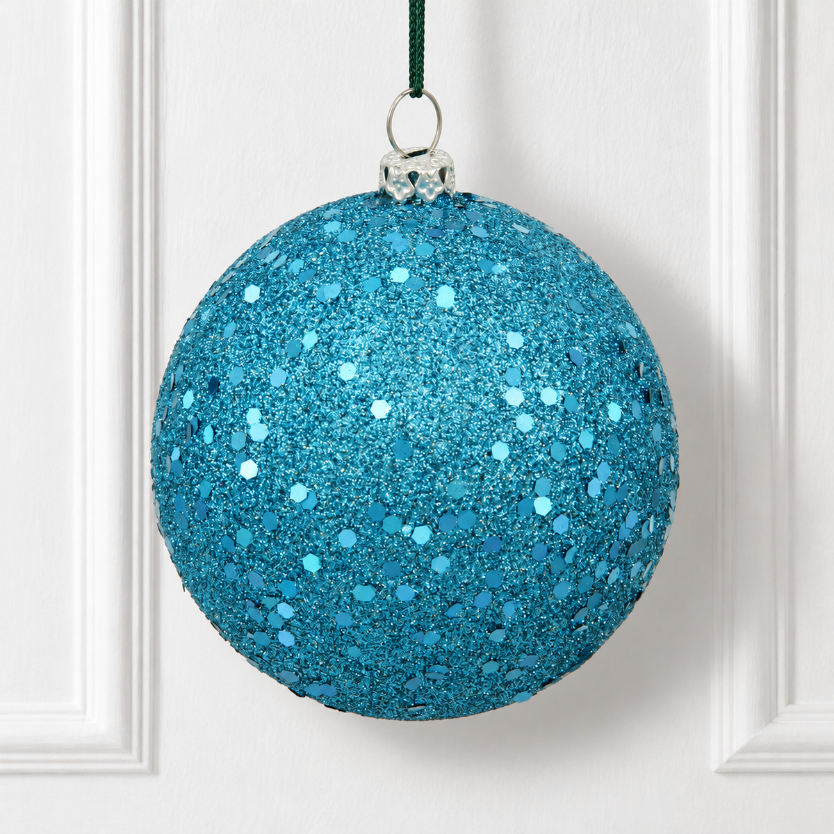 8" Shatterproof Ball Ornament - Turquoise - Sequin — view 2