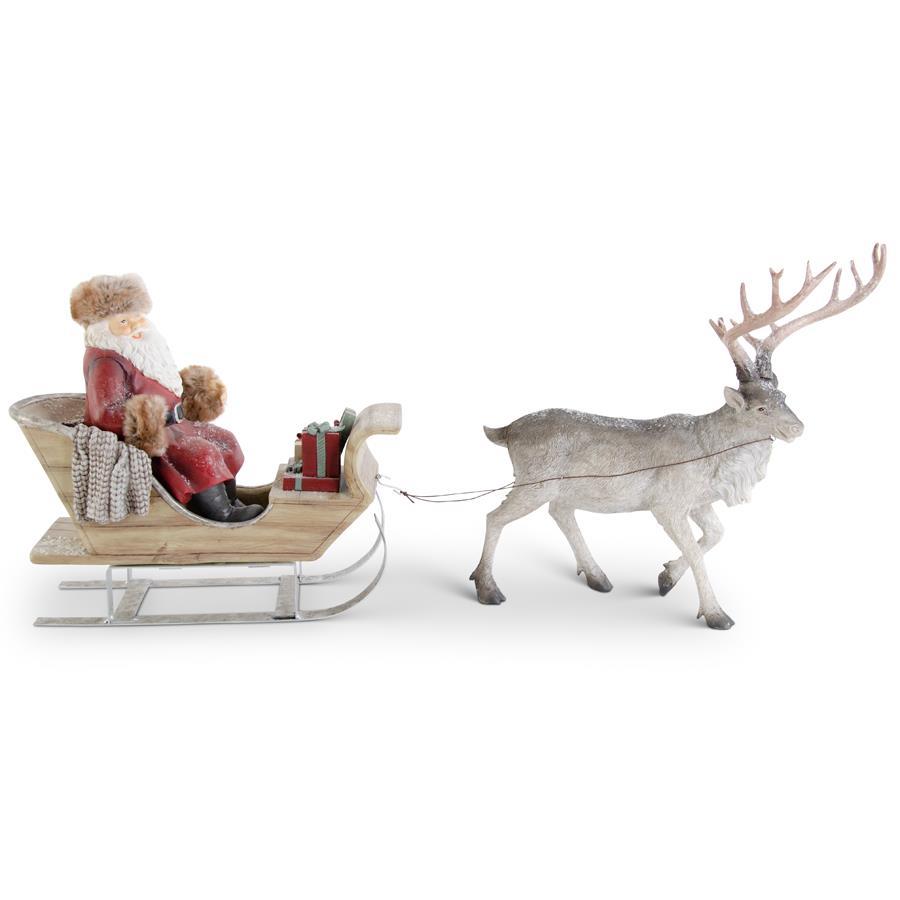 13.5 Inch Resin Jolly Santa Trimmed in Fur w/Sle