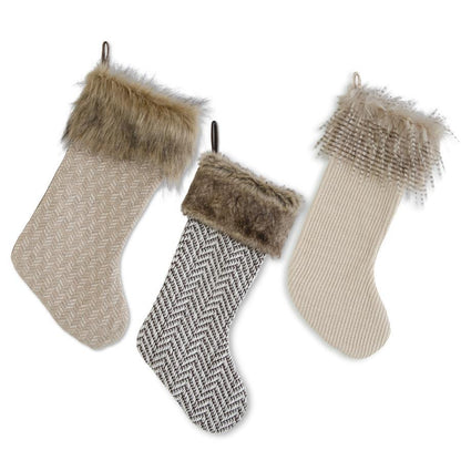 Tan Cream & Brown Fabric Stockings w/Vegan (Set of 3) — view 1