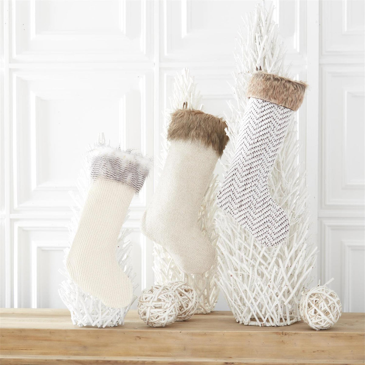 Tan Cream & Brown Fabric Stockings w/Vegan (Set of 3) — view 2