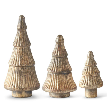 Set of 3 Rust Gold Mercury Glass Christmas Trees — view 1