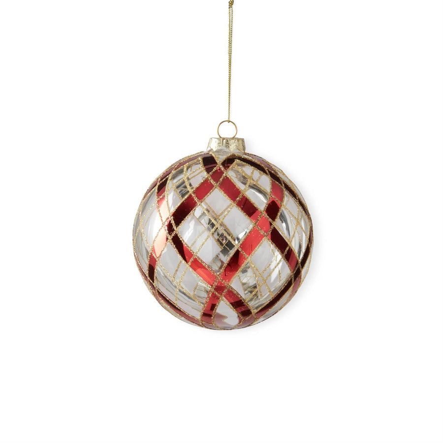 5.5 Inch Clear Glass Ornament w/Glittered Red & Go