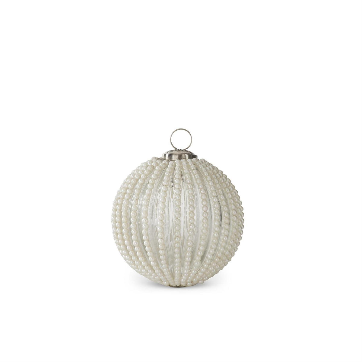 4 Inch Round Clear Glass Ornament w/Wired White Be — view 1