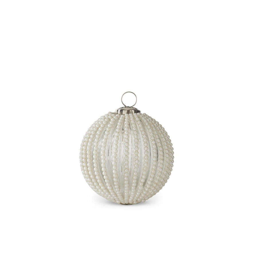 4 Inch Round Clear Glass Ornament w/Wired White Be