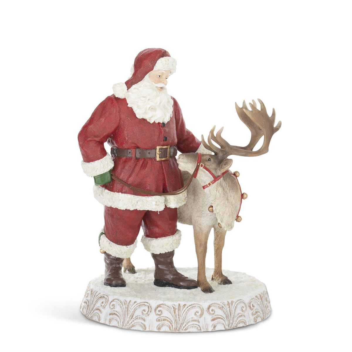 14 Inch Resin Santa w/Reindeer Winter Scene — view 1