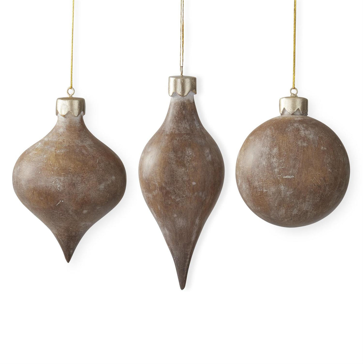 Brown Resin Faux Wood Ornaments (Set of 3) — view 1