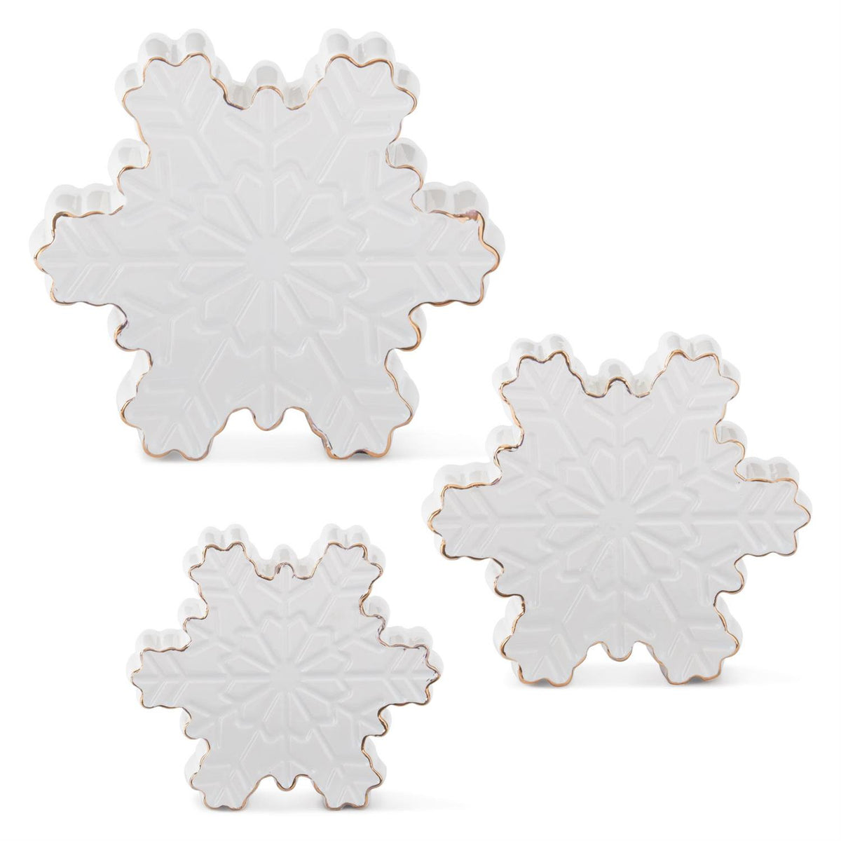 Set of 3 White Dolomite Tabletop Snowflakes w/Gold — view 1