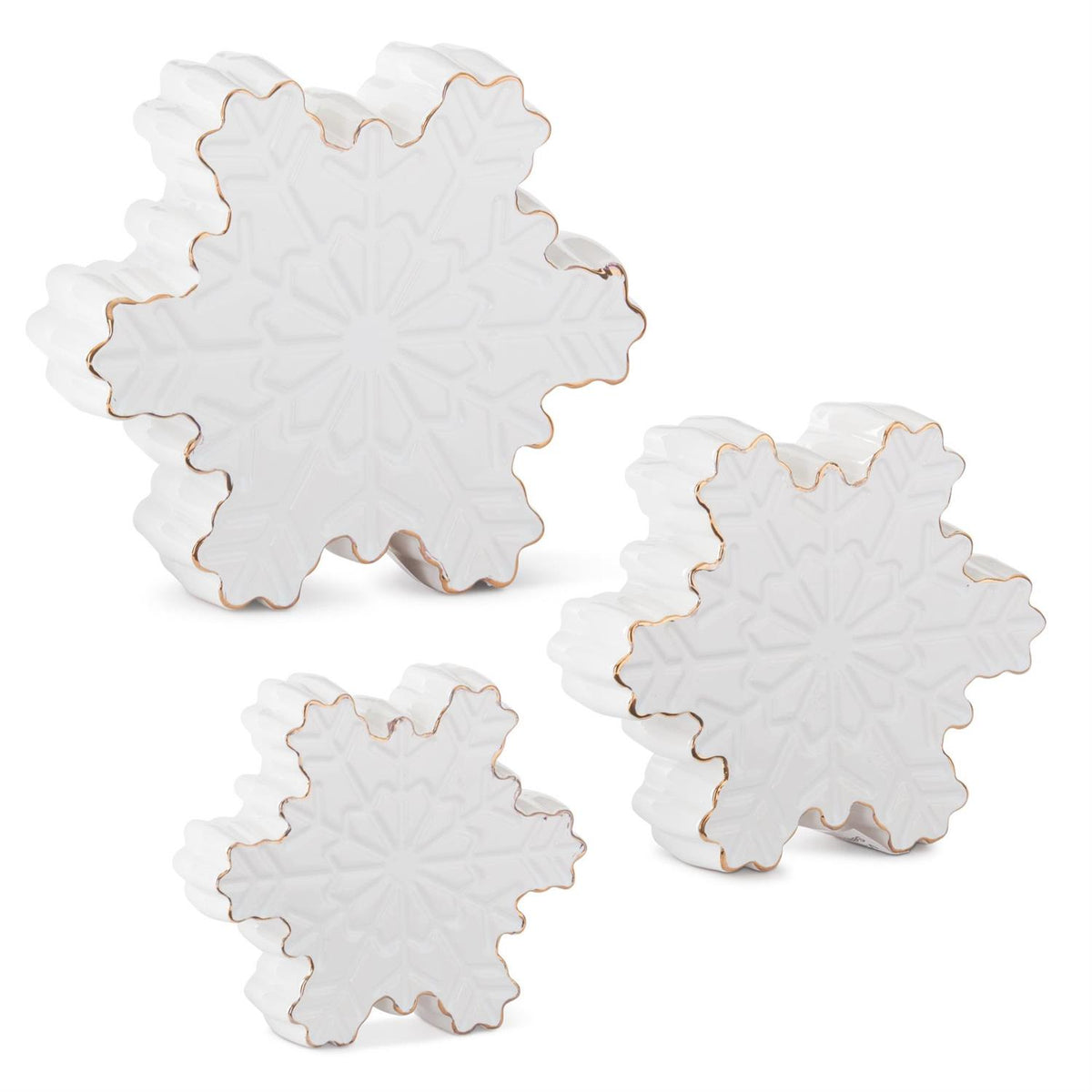 Set of 3 White Dolomite Tabletop Snowflakes w/Gold — view 2