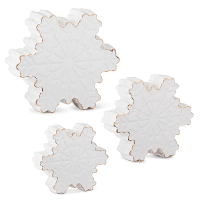 Set of 3 White Dolomite Tabletop Snowflakes w/Gold — view 2