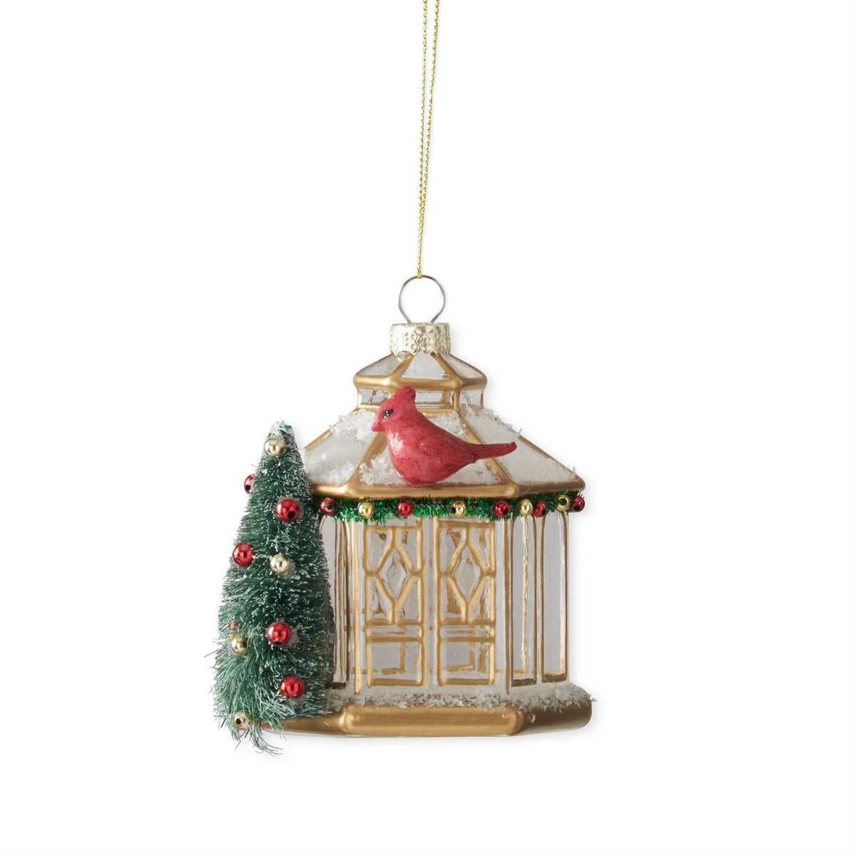 4 Inch Glass Gazebo w/Bottle Brush Tree & Bird Orn — view 1