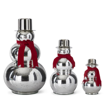 Set of 3 Silver Mercury Glass Snowmen w/Red Scarf & — view 1