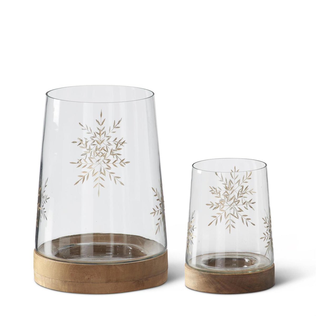 Set of 2 Clear Glass Gold Etched Snowflake Conta — view 1
