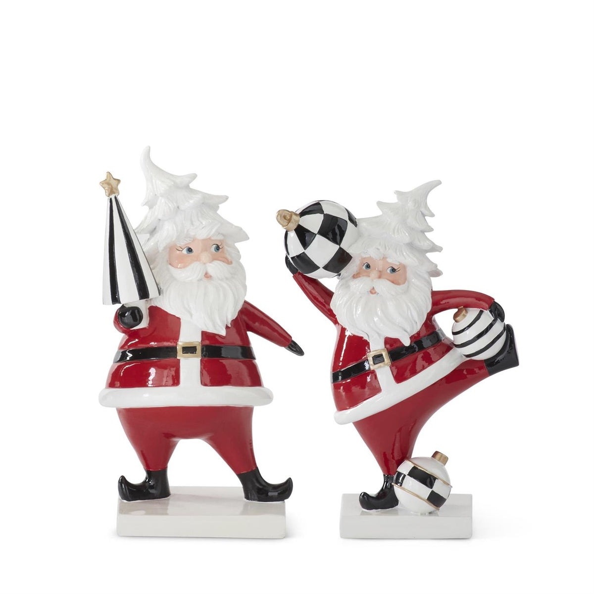 Set of 2 Black White & Red Resin Santas Holding — view 1
