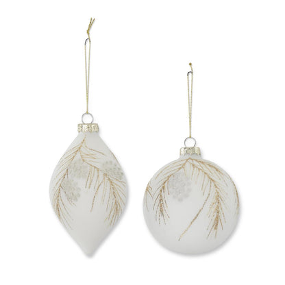 White w/Gold Glittered Pine Spring Gl (Set of 2) — view 1