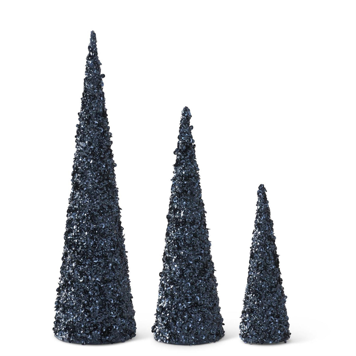 Set of 3 Blue Bead & Sequin Nesting Cone Trees — view 1