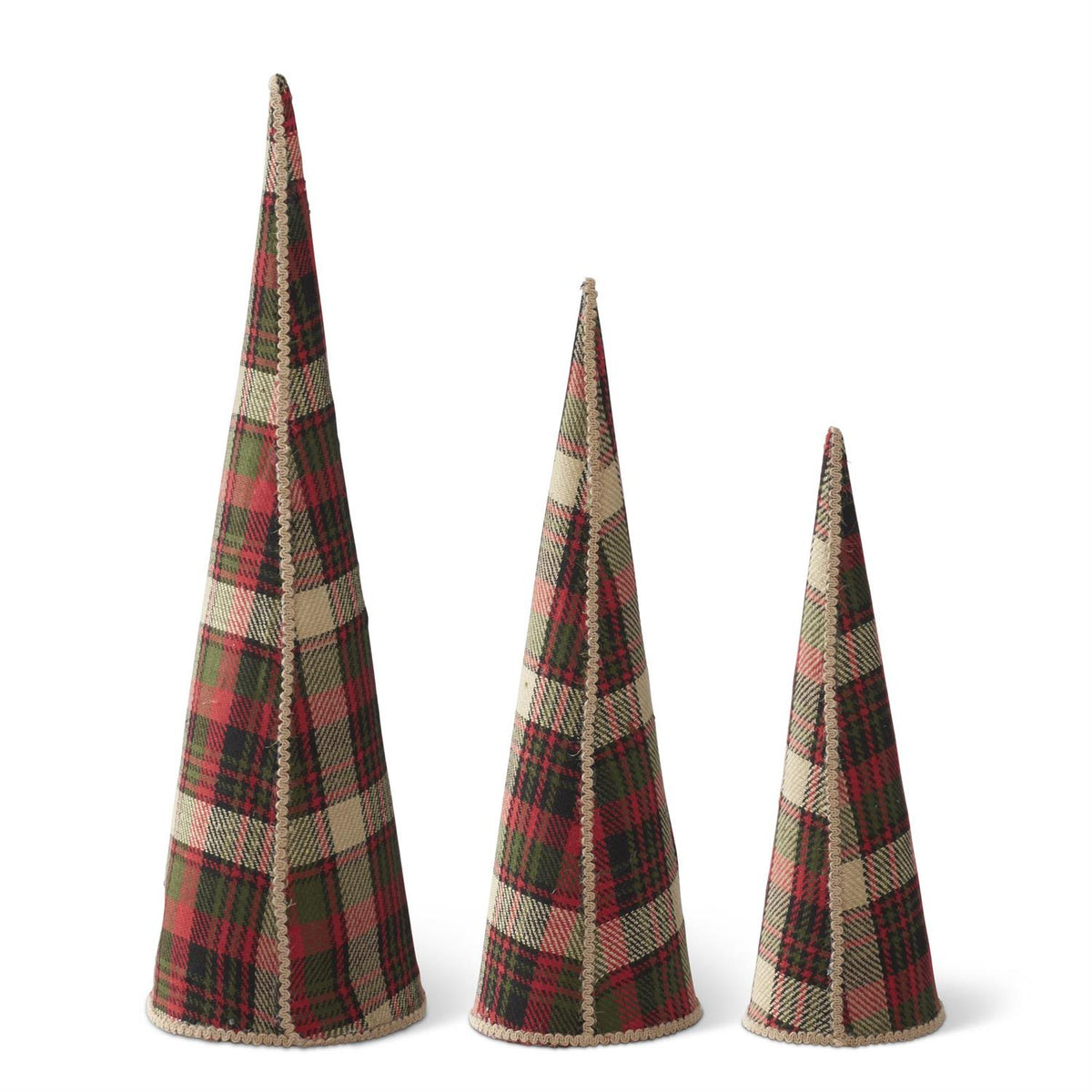 Set of 3 Red Green & Black Plaid w/Jute Trim Nes — view 1