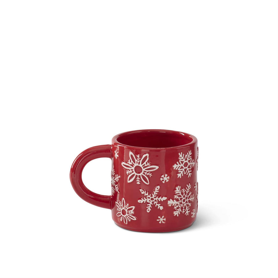 4 Inch Red Ceramic White Embossed Snowflake Mug