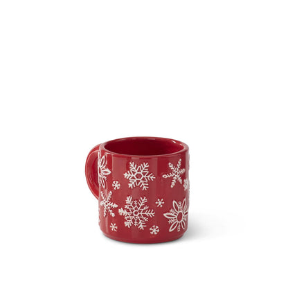 4 Inch Red Ceramic White Embossed Snowflake Mug — view 2