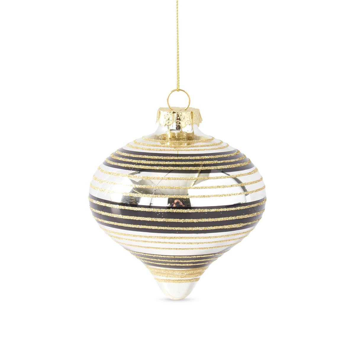 Assorted Mirrored Black & Gold Glittered Ornaments (set of 3) — view 4