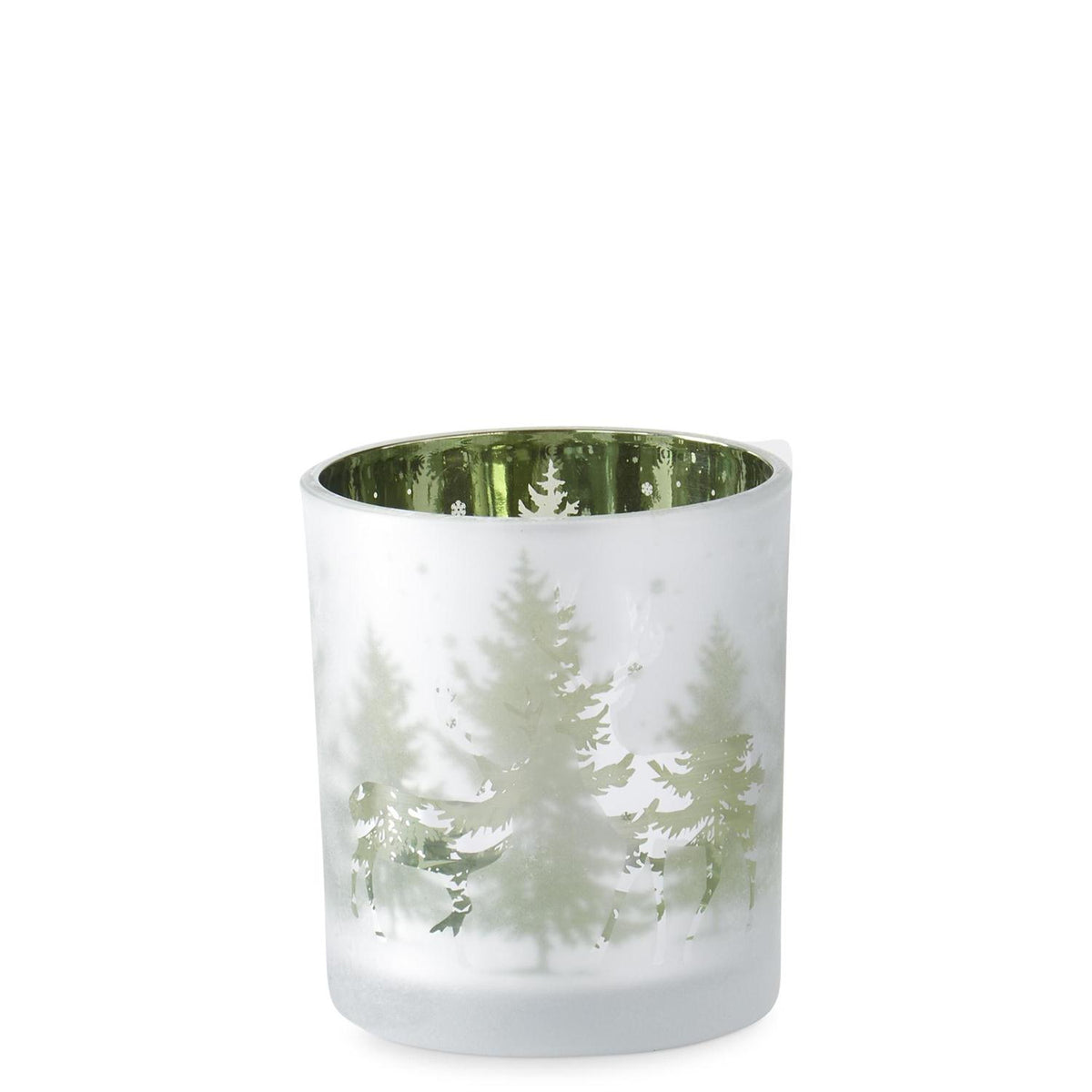 Set of 3 Frosted Glass Decorations with Green Interior Deer – Set of 3
