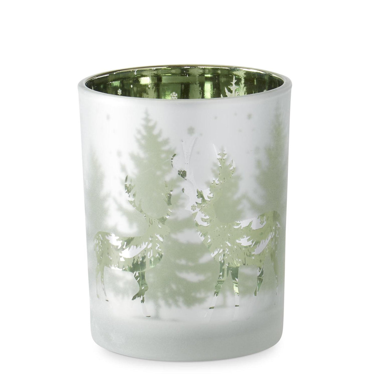 Set of 3 Frosted Glass Decorations with Green Interior Deer – Set of 3