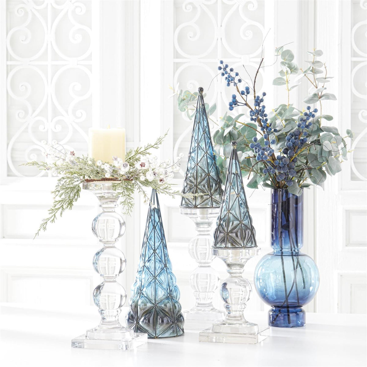 Set of 3 Blue Blown Glass Christmas Trees – Set of 3