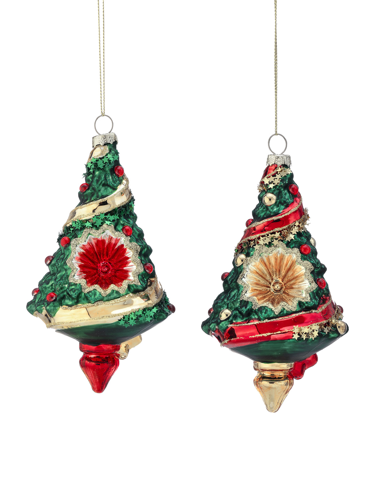 6" Glass Reflector Tree Ornament - Set of 2