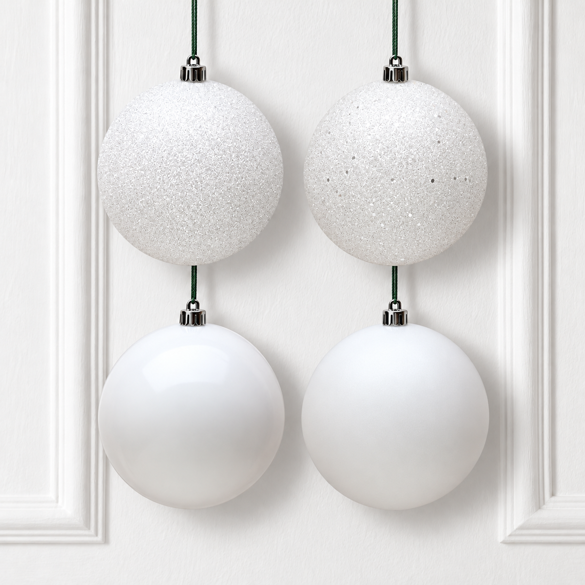 8" 4-Finish Shatterproof Ball Ornament Set - White — view 2