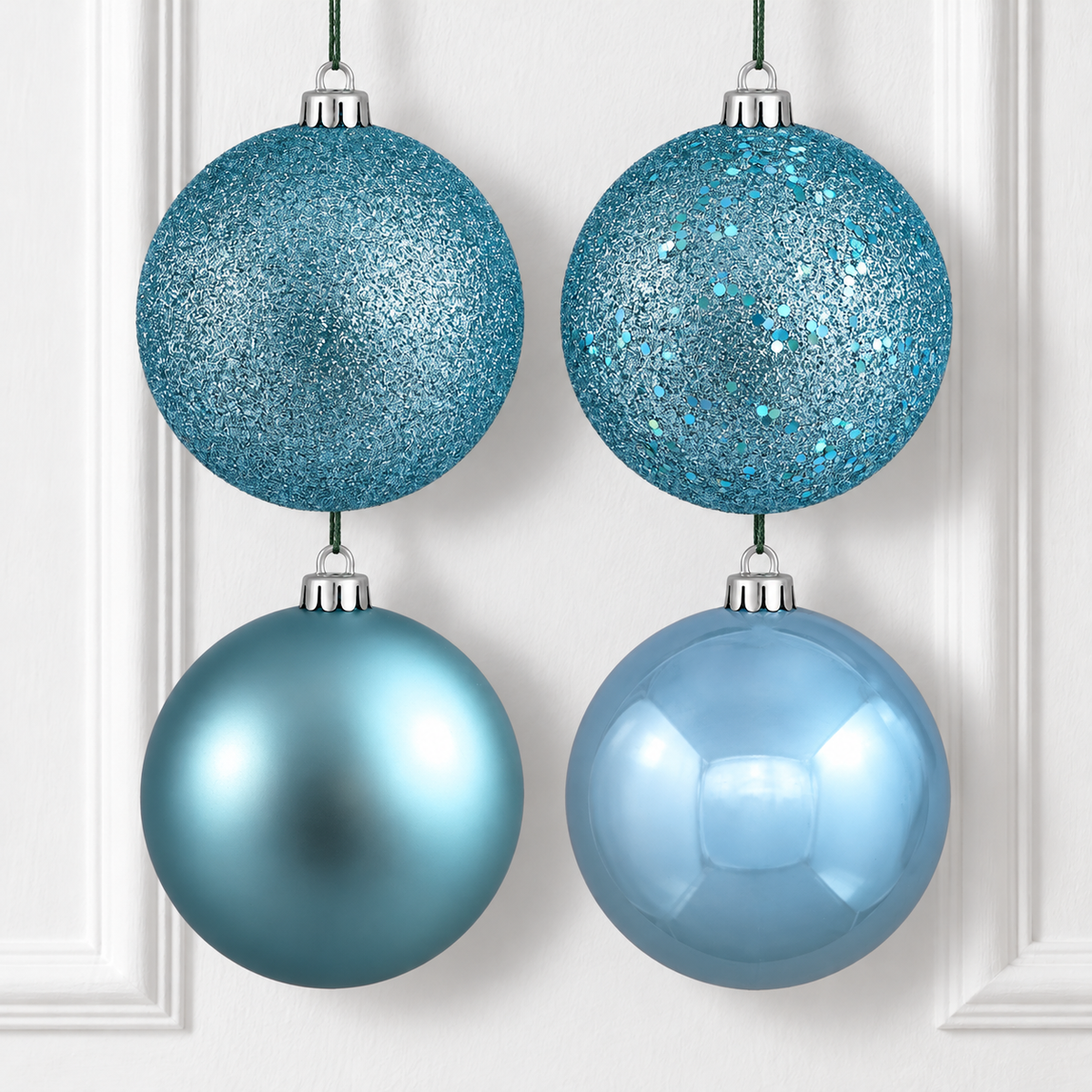 10" 4-Finish Shatterproof Ball Ornament Set - Baby Blue - Set of 4 — view 2