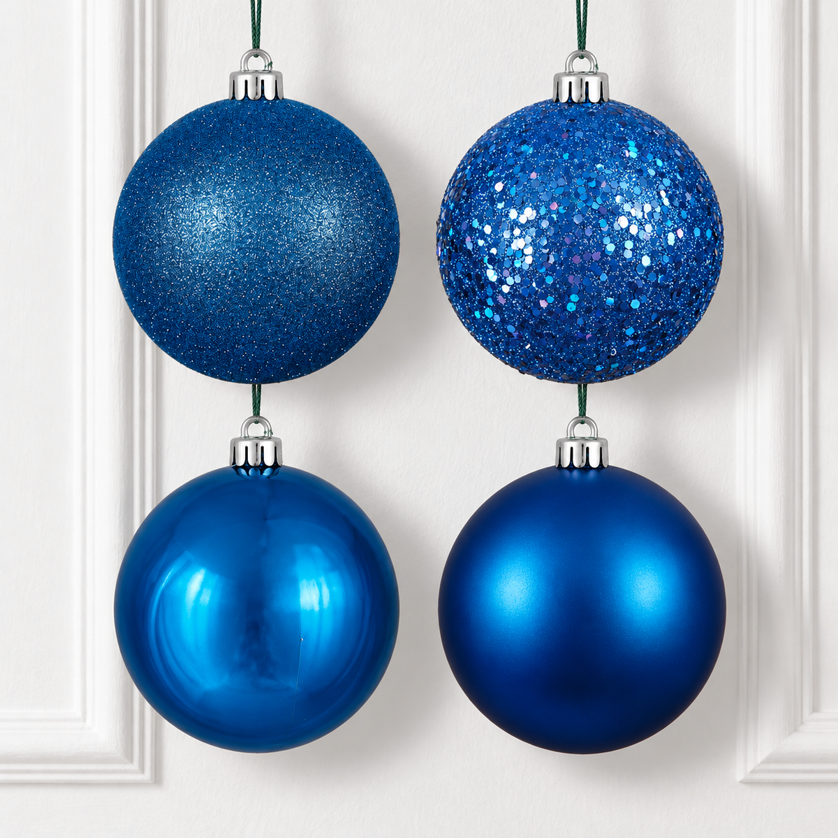 10" 4-Finish Shatterproof Ball Ornament Set - Blue - Set of 4 — view 2